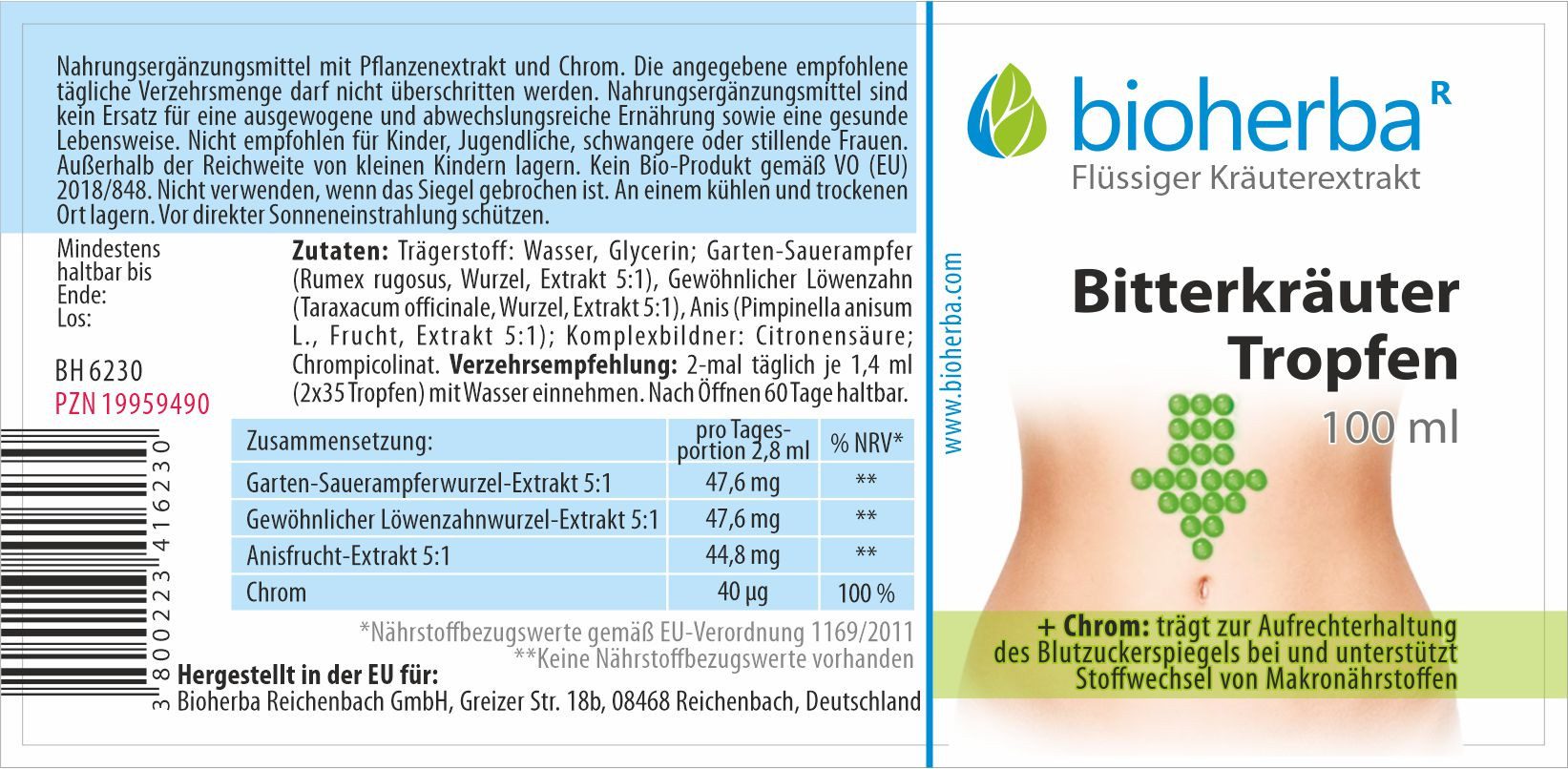 BIOHERBA R Bioherba Bitterkräuter Tropfen Tinktur 100 ml Nahrungsergänzungsmittel, 1 er
