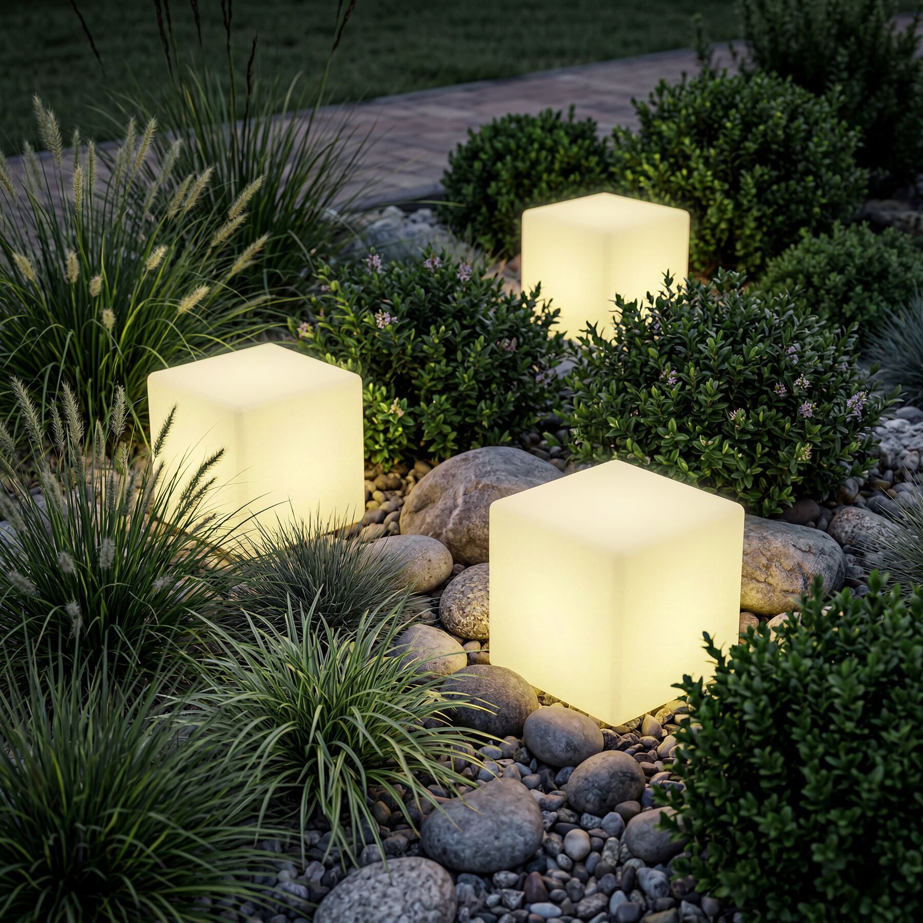tectake LED Gartenleuchte Leuchtwürfel Luminous Cube, LED, mit Fernbedienung, LED, Bunt, Stylischer LED-Würfel mit 4 Standfüßen und indirekter Beleuchtung