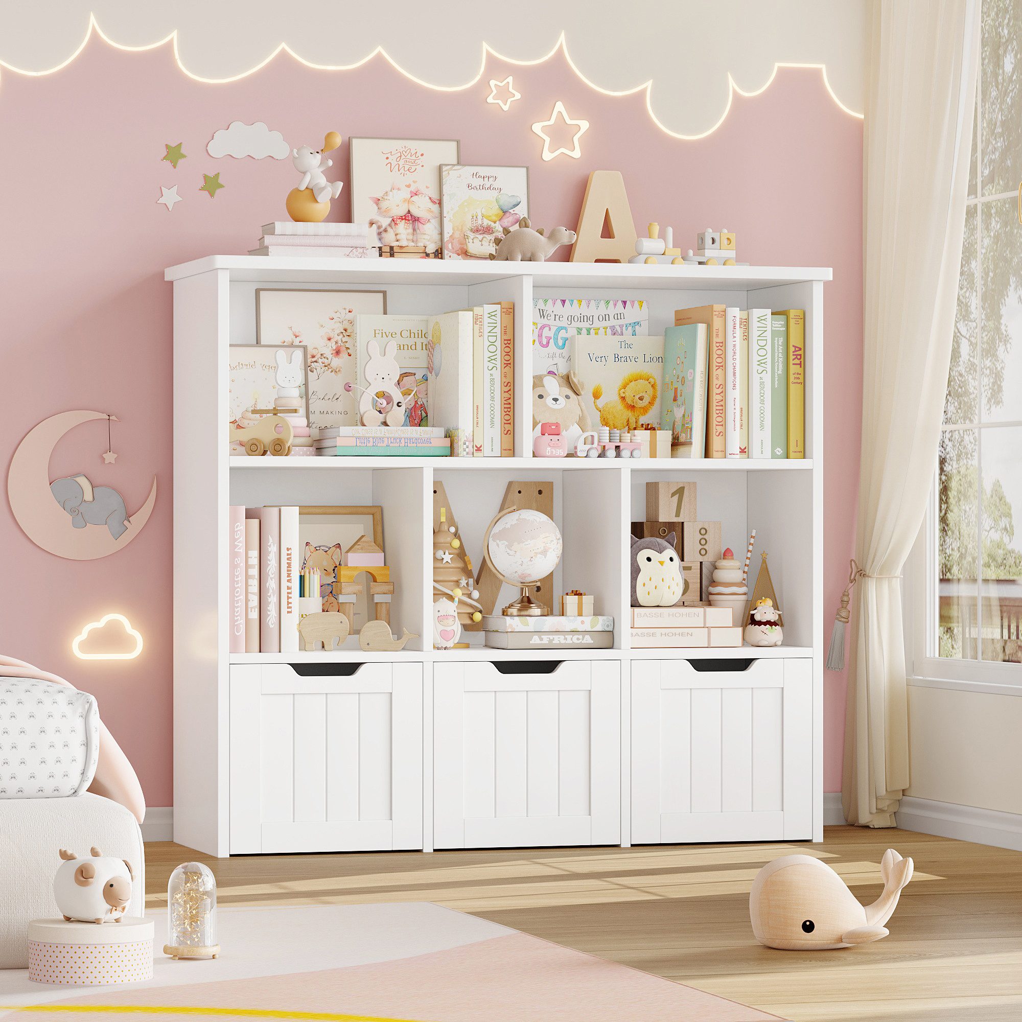 Homfa Kinderregal mit 3 Spielzeugkisten auf Rollen, Spielzeugregal mit 5 of günstig online kaufen