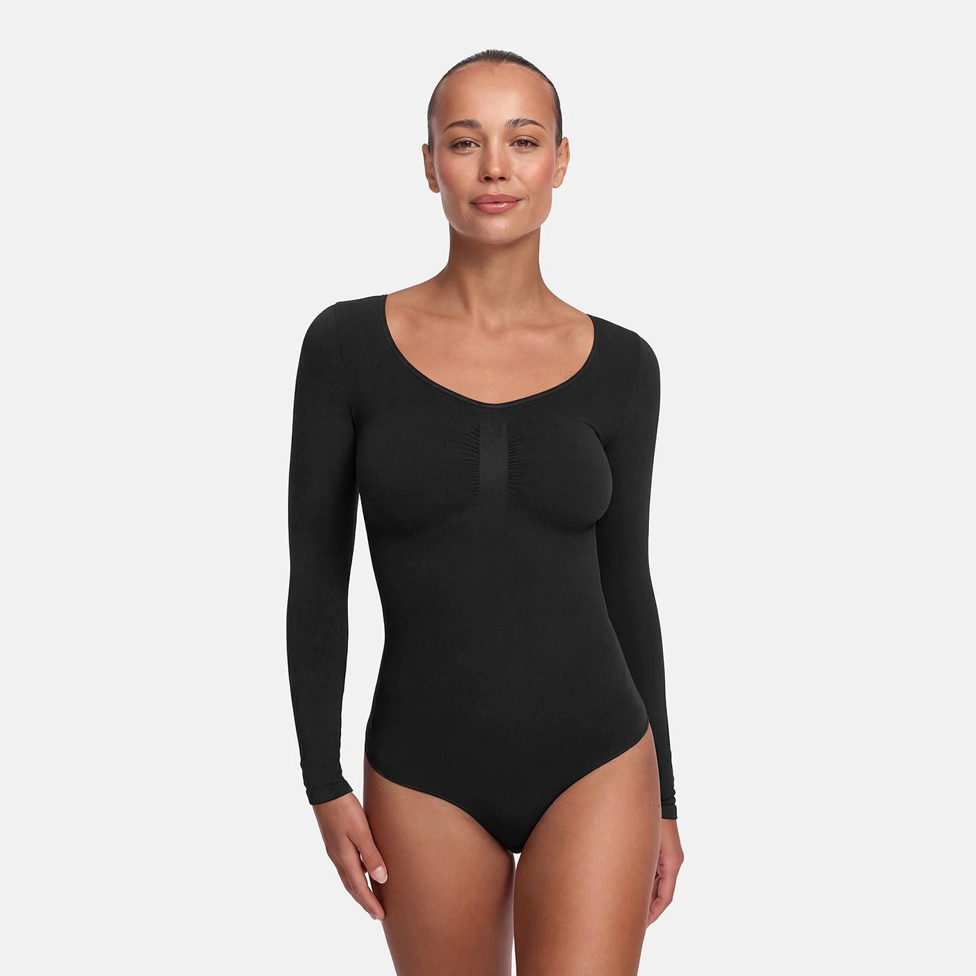 cfab (creamy fabrics) Miederbody Bodysuit Sculpting Shapewear Longsleeve mit String-Schwarz-XS (1-tlg) Figurformend