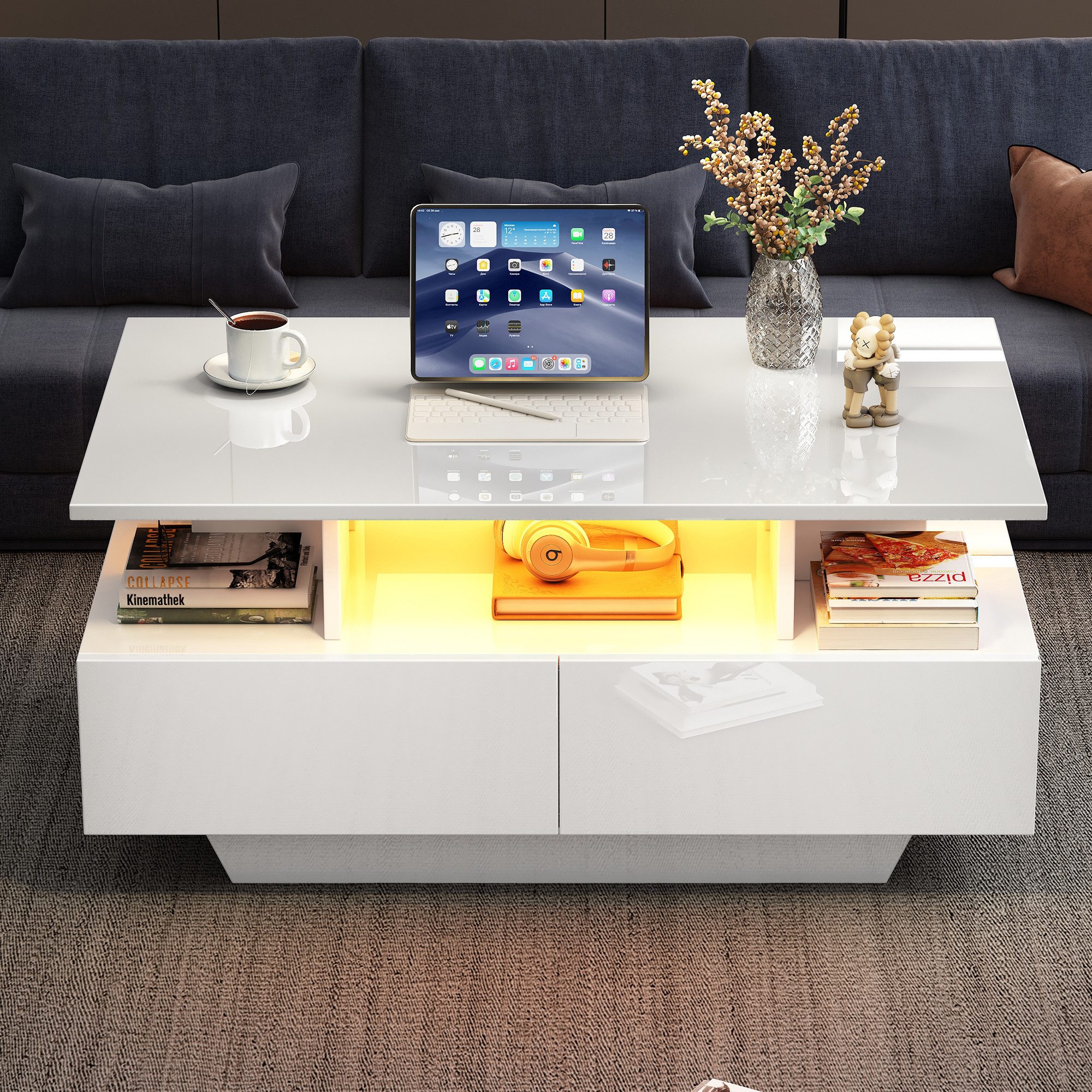 MODFU Couchtisch hochglanz Sofatisch mit LED-Beleuchtung günstig online kaufen