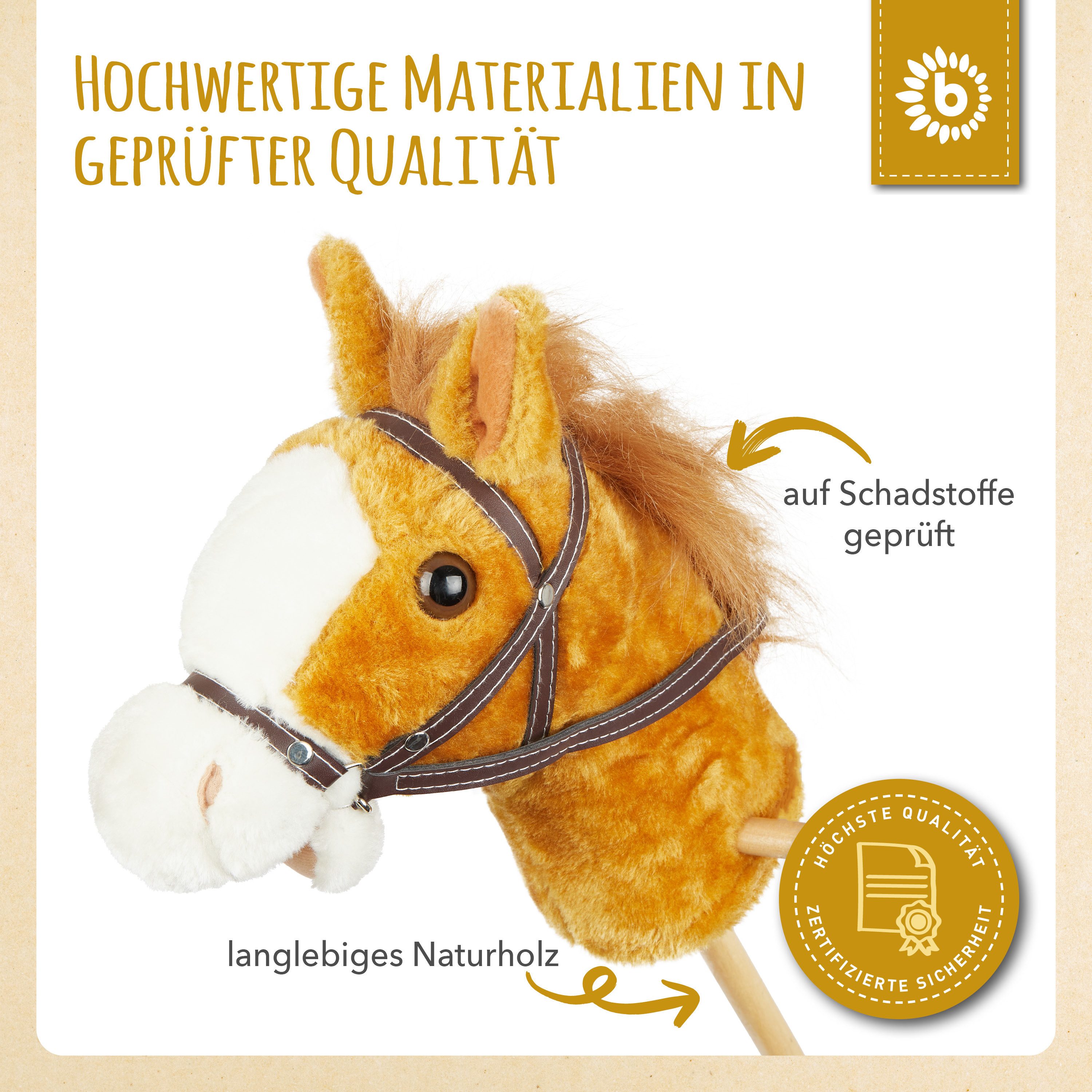 BIECO Steckenpferd Steckenpferd Kinder Brownie Hobby Horse Pferde Steckenpferd Rollen – Bild 5 von 5