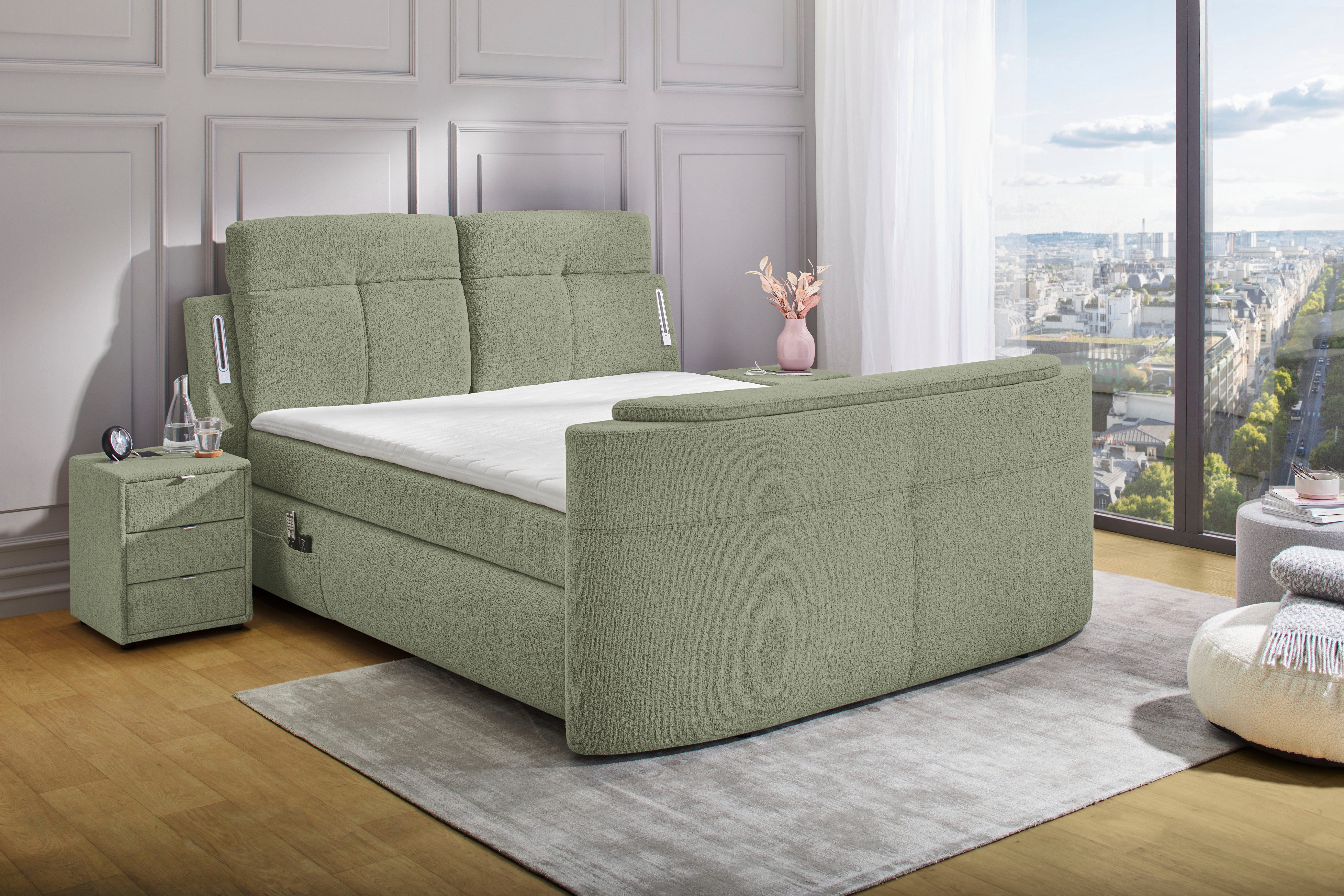 Jockenhöfer Gruppe Boxspringbett Movie Star in der Größe 180x200cm, mit versenkbarem TV-Lift und Fernbedienung, verstellbare Kopfstützen