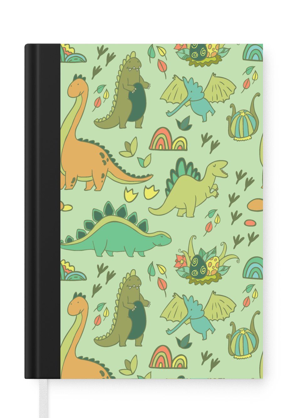 MuchoWow Notizbuch Muster - Dino - Grün - Kleiner Junge - Kind - Kinder, Journal, Merkzettel, Tagebuch, Notizheft, A5, 98 Seiten, Haushaltsbuch