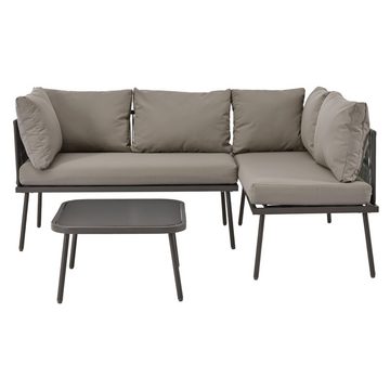 PHOEBE CAT Gartenlounge-Set, (Sitzgruppe, 3-tlg., Sofagarnitur, 2 Sofas + 1 Tisch), 4-Sitzer Gartenmöbel Set mit Eisenrahmen und Kissen, Ecklounge