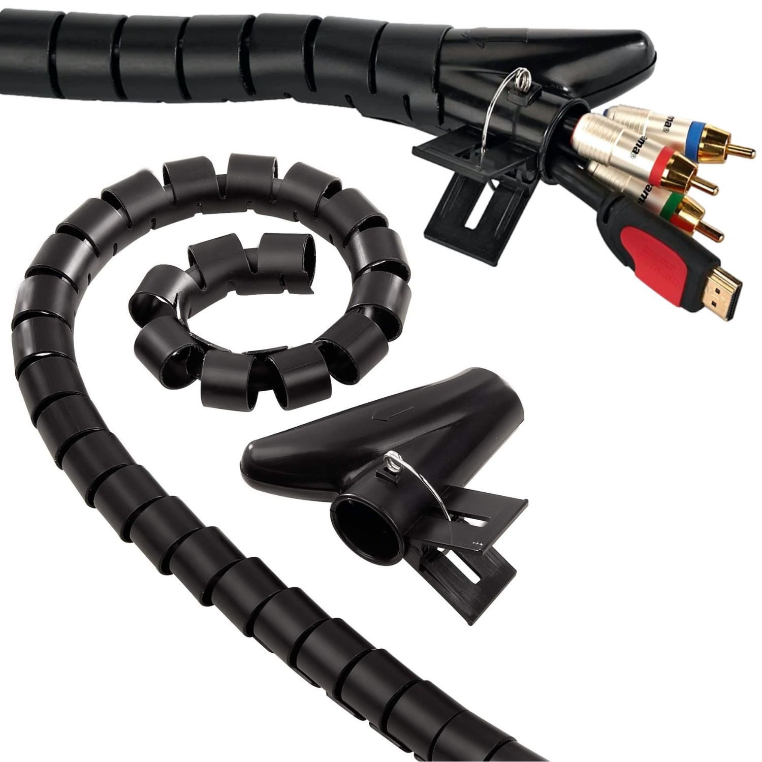 Hama Kabelspirale 1,5m 30mm Spiralschlauch Schwarz Computer-Kabel, Kein, (150 cm), Kabel-Schlauch Kabel-Kanal Kabelbündel für TV Beamer PC Audio HiFi