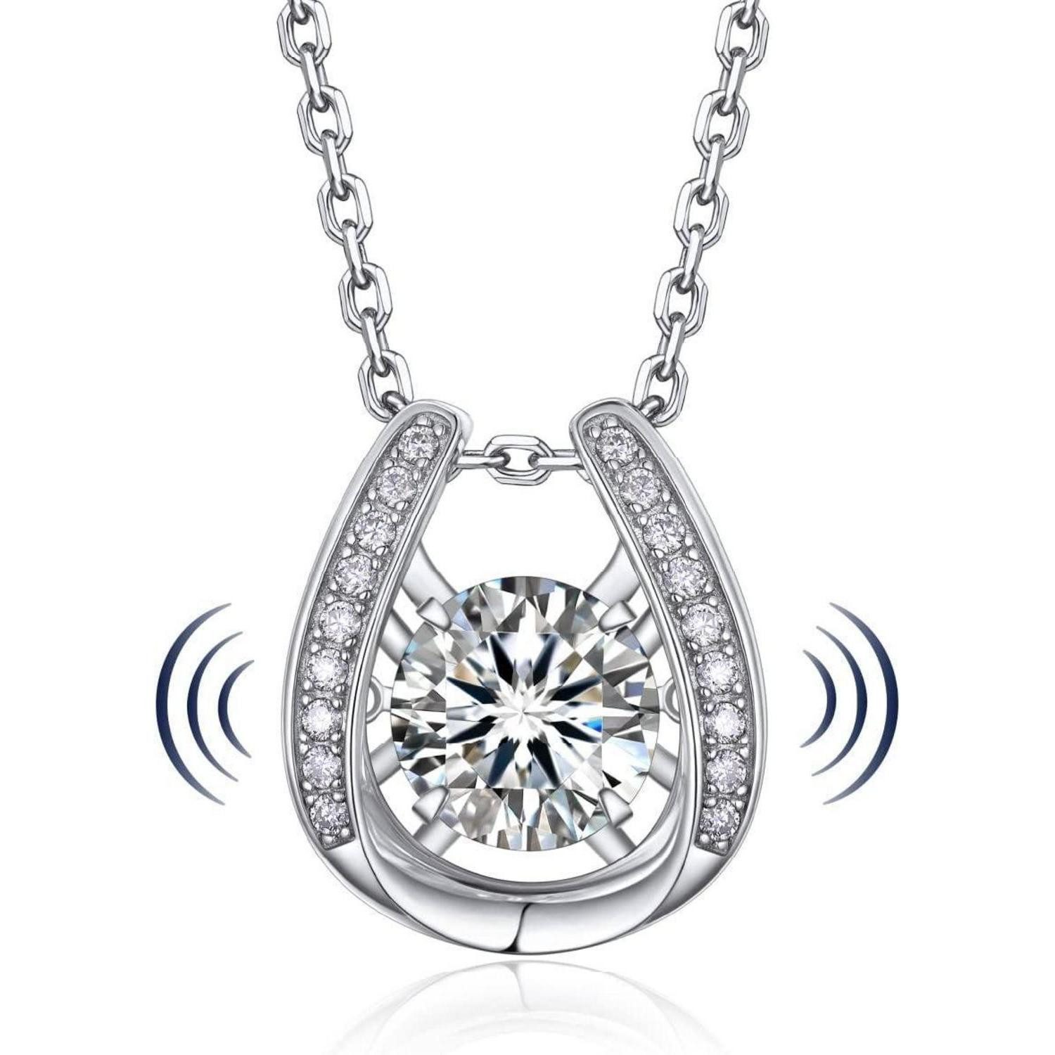 Kette mit Anhänger Halskette Damen Moissanite 1Karat Silber 925 4 Sparkling Hufeisen