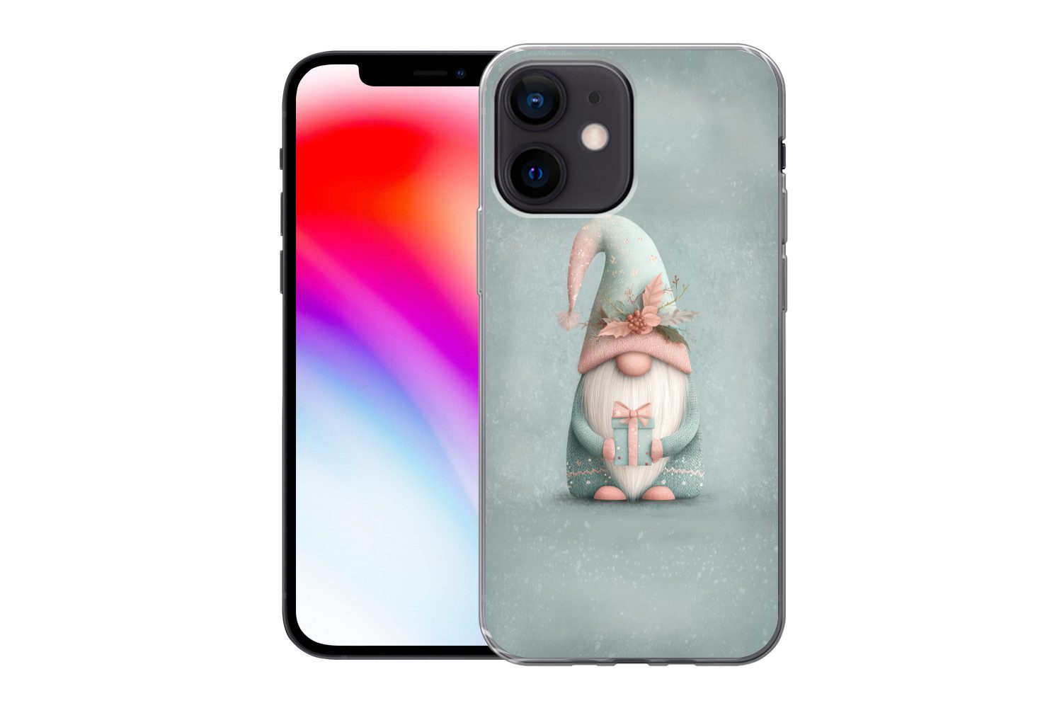 MuchoWow Handyhülle für Apple iPhone 12 Mini Weihnachtszwerg - Geschenk - Grün, Smartphone-Bumper, Print, Handy Schutzhülle Dünn