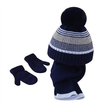 Dekorative Mütze & Schal Baby Warm Mütze Set mit Warme Schal & Handschuhe Set (3-tlg) 3 in 1 Kinder Warme Set Schal Mütze und Handschuhe