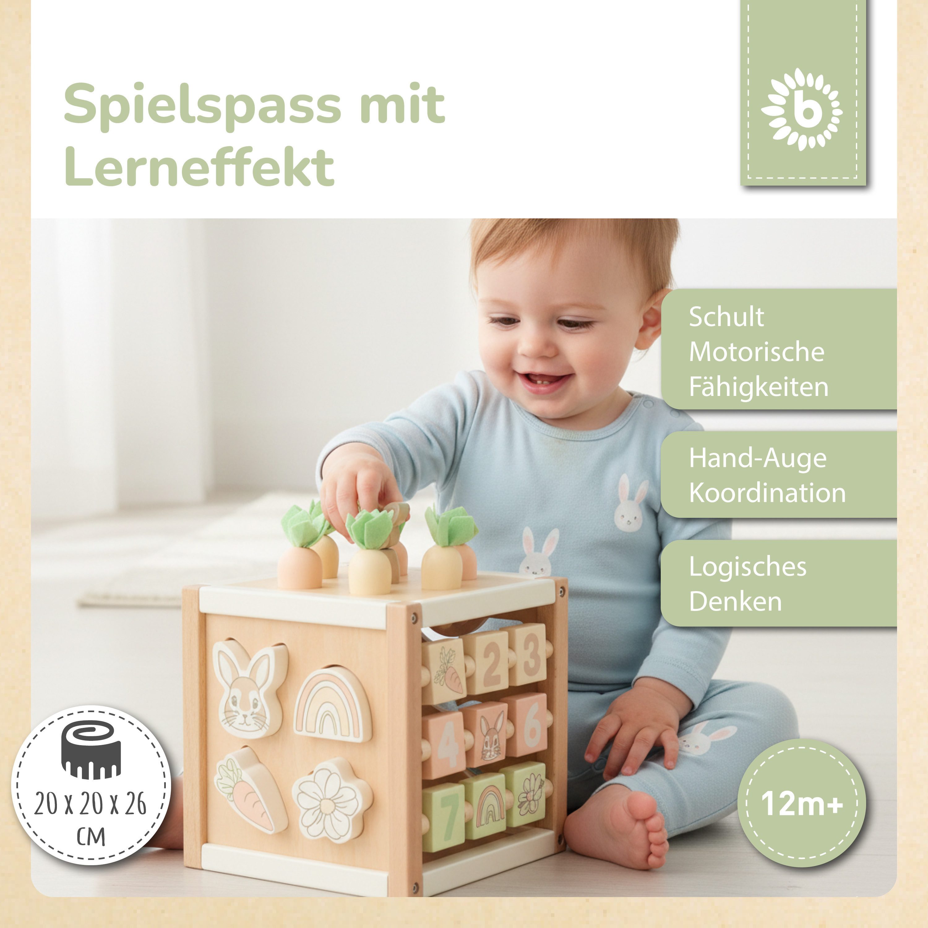 BIECO Motorikschleife Bieco Motorikwürfel aus Holz FSC® – Montessori