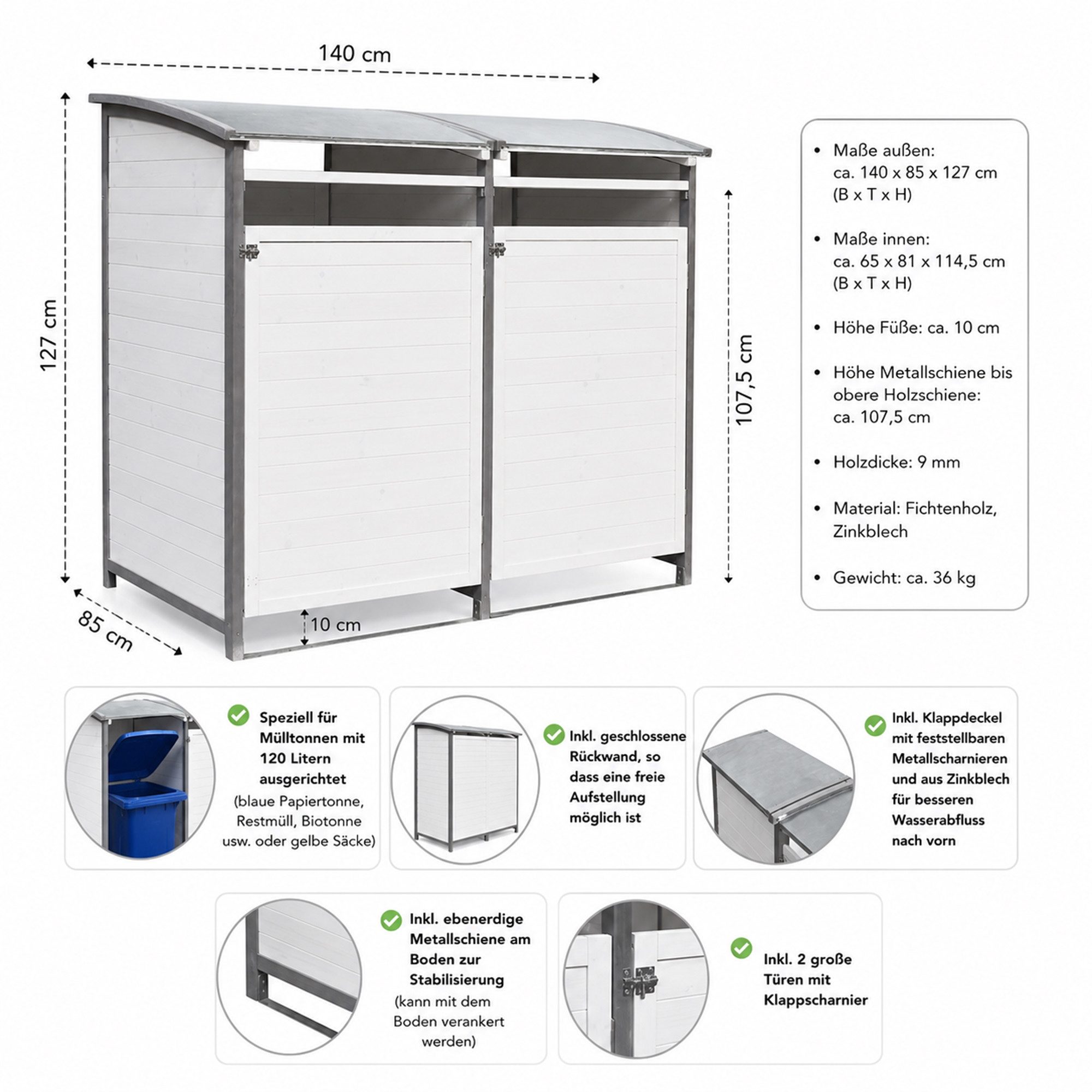 Mucola Mülltonnenbox Doppelbox für 2 Tonnen Mülltonnenverkleidung für 2x 120L oder 240L (Stück), Witterungsbeständig