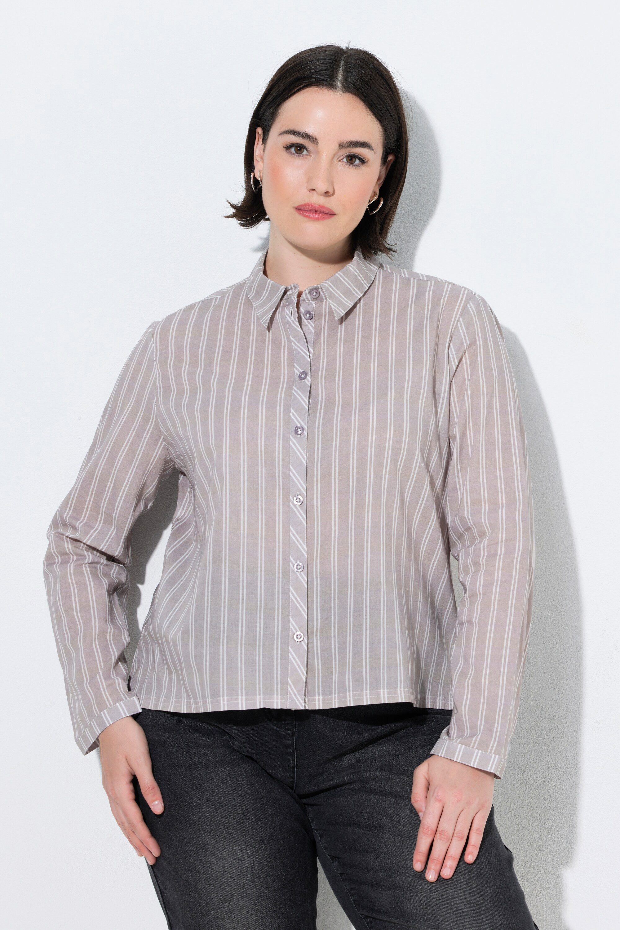 Ulla Popken Hemdbluse Bluse Streifen Hemdkragen Langarm