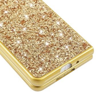 Wigento Handyhülle Für Samsung Galaxy Z Fold4 5G Glitzer Diamant Design Kunststoff TPU Cover Handy Tasche Hülle Etuis Rot