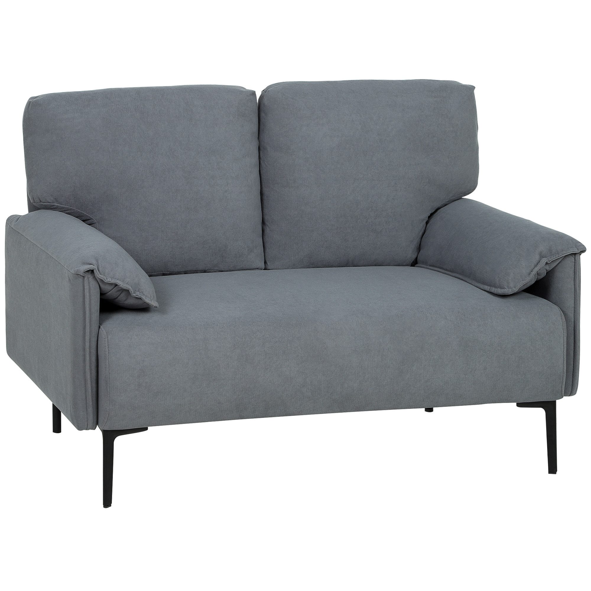 HOMCOM 2-Sitzer Sofa 127 Gepolstert Armlehne, Samtoptik, Loungesofa Kleine Räume, Couch 1 Teile, für Wohnzimmer, Schlafzimmer, Metallrahmen, Grau – Bild 2 von 5