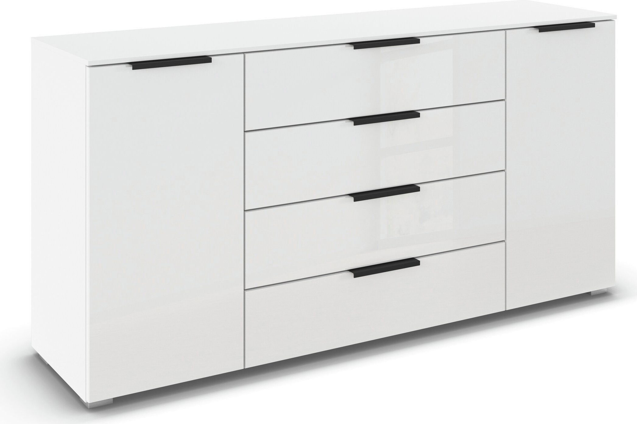 rauch Kombikommode Sideboard Schubkommode Kommode MONTCLAR Front Dekor/Hochglanz/Glas (Breite 160 / Höhe 81 cm, 2 Einlegeböden, inkl. Soft-Close-Funktion), 2-türig, 4 geräumige Schubladen, viele Griffvarianten MADE IN GERMANY