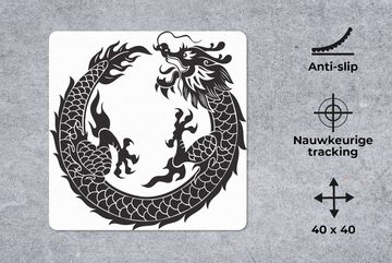 MuchoWow Gaming Mauspad Schwarz-weiß Illustration eines chinesischen Drachens (1-St), Mousepad mit Rutschfester Unterseite, Gaming, 40x40 cm, XXL, Großes