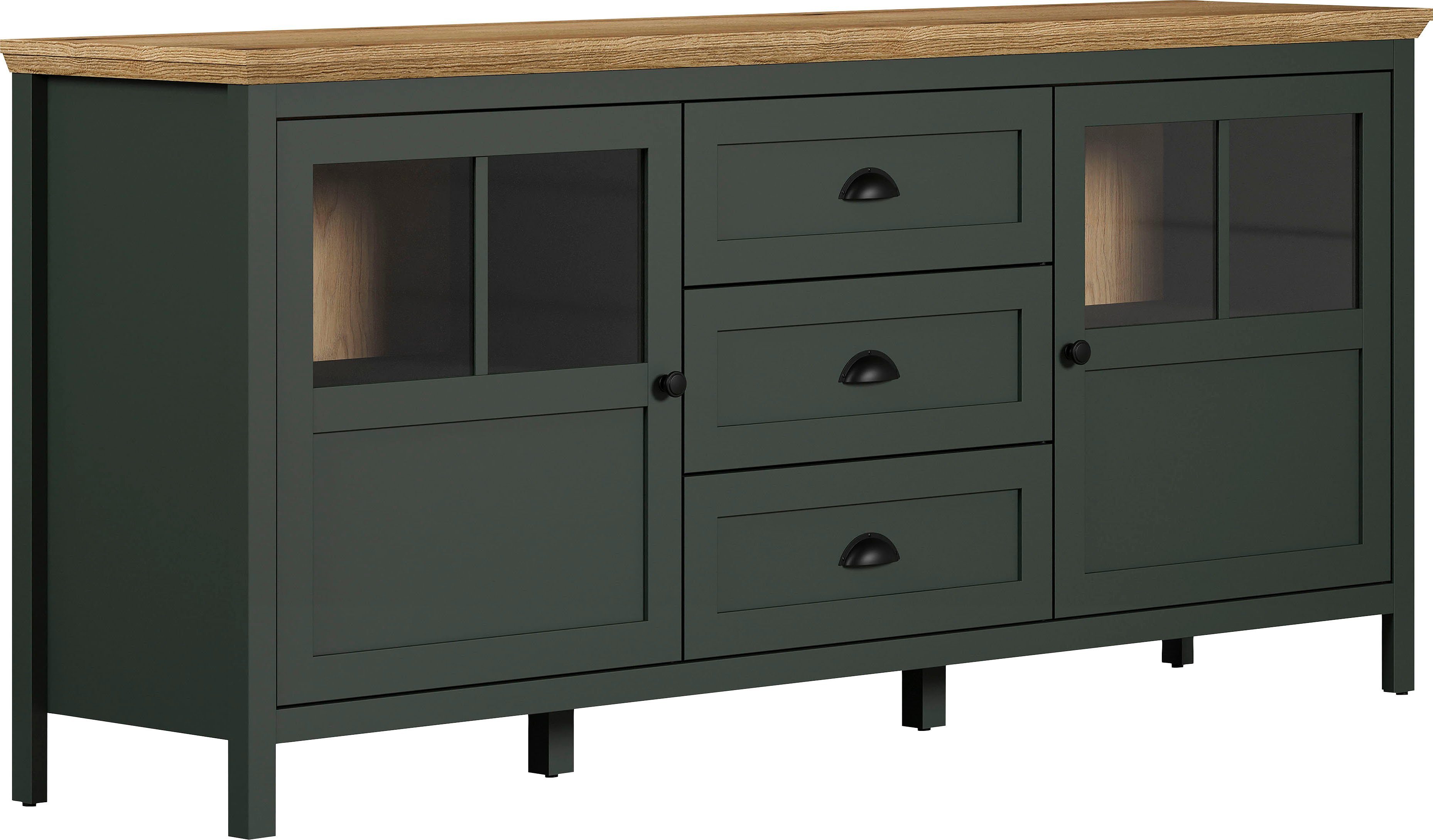 Home affaire Sideboard Vienna (1 St), Kommode im Landhausstil - Beleuchtung, Glastüren - B/T/H 185/45/86 cm