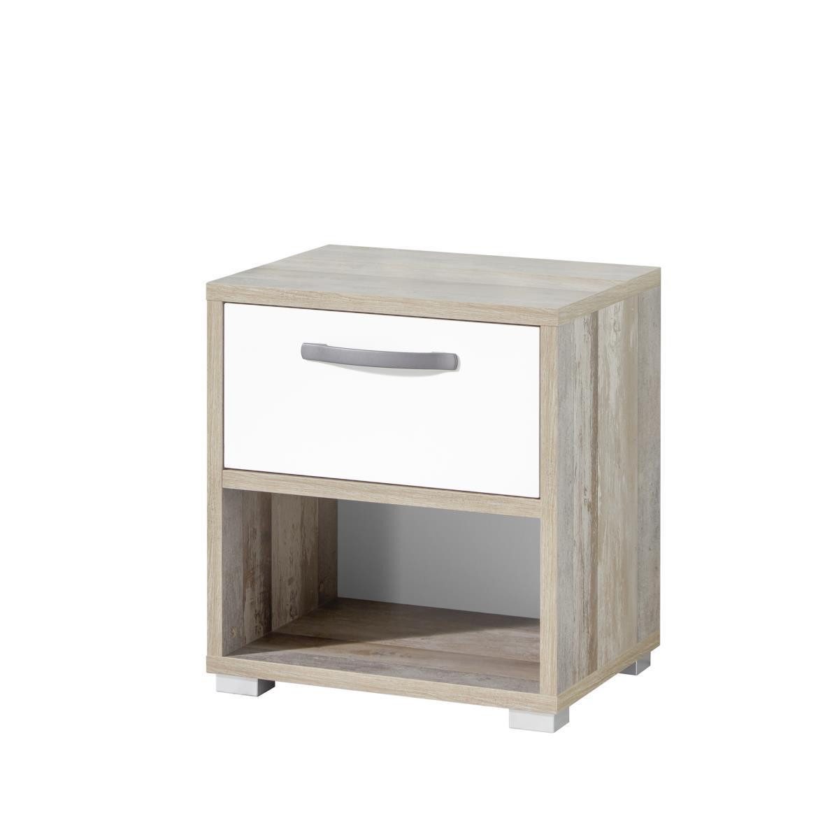 Lomadox Nachttisch MAUI-78, Jugendzimmer Nachtkommode in Driftwood Nb. mit weiß, : 49/52/41cm