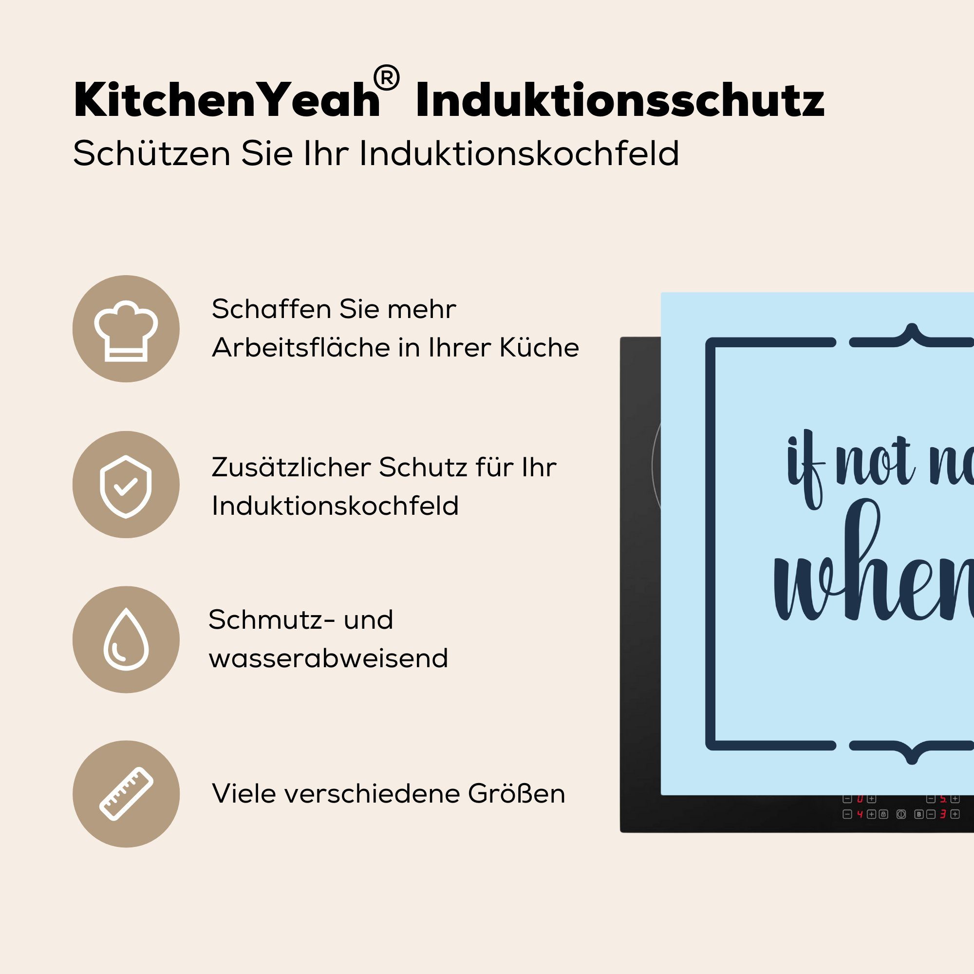 - Zitate, (1 Arbeitsplatte für - Vinyl, cm, Ceranfeldabdeckung, Sprichwörter Wenn tlg), MuchoWow wann dann? nicht Herdblende-/Abdeckplatte 78x78 küche jetzt,