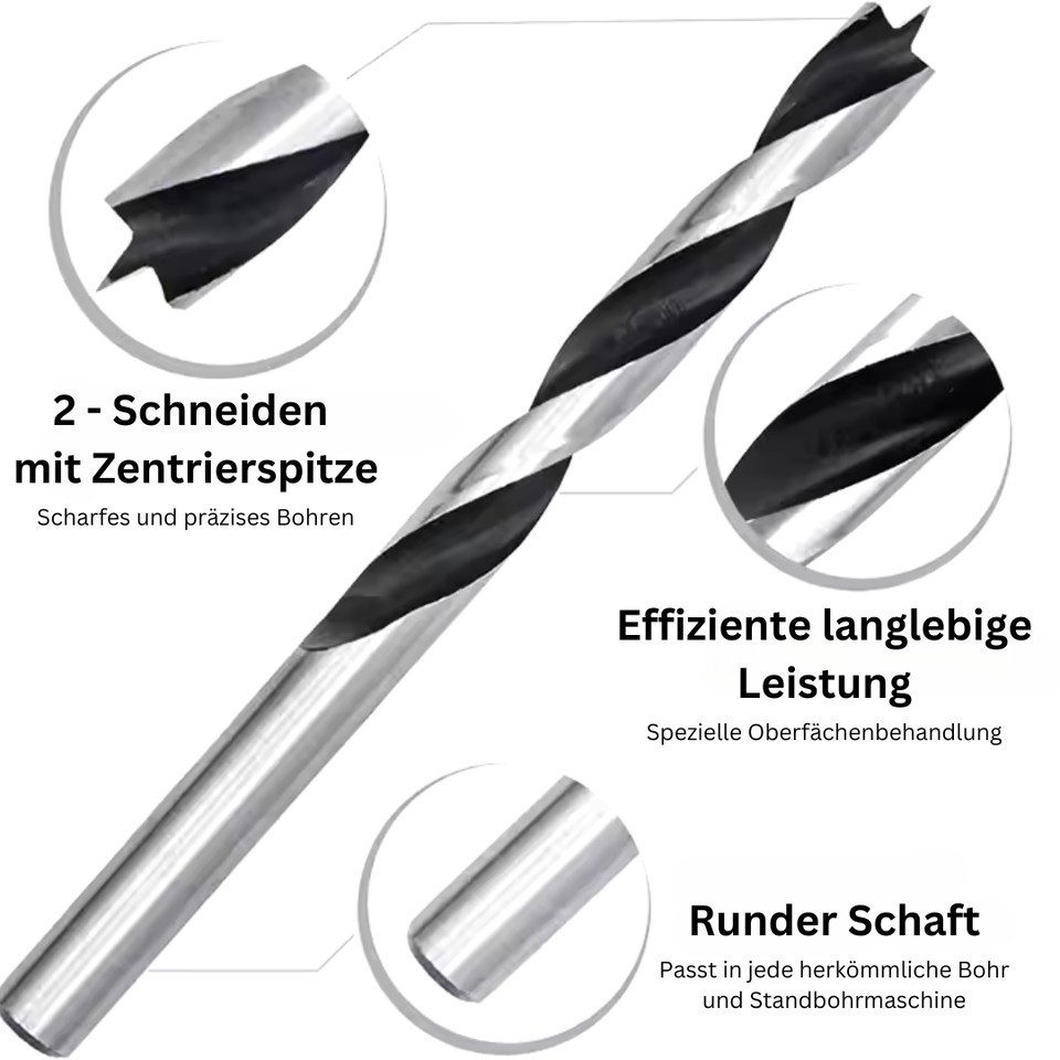 GEKO Spiralbohrer Holzspiralbohrer Set 8-teilig 3–10 mm mit Zentrierspitze, (8-tlg), Zentrierspitze, 8 Bohrergrößen