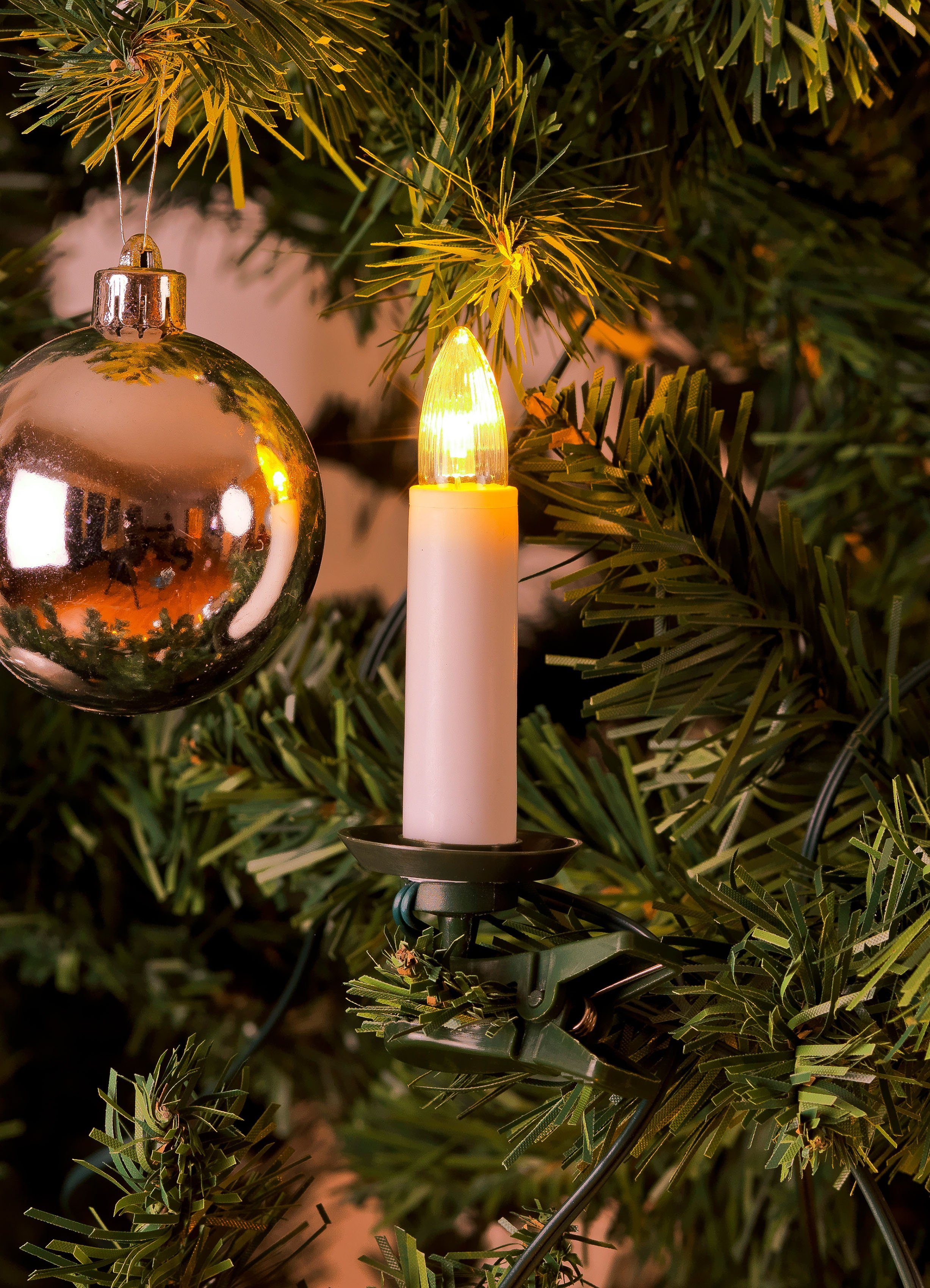 String, LED One Dioden Weihnachtsdeko, 35-flammig, Baumkette, warm KONSTSMIDE 35 LED-Christbaumkerzen Christbaumschmuck, weiße Topbirnen,