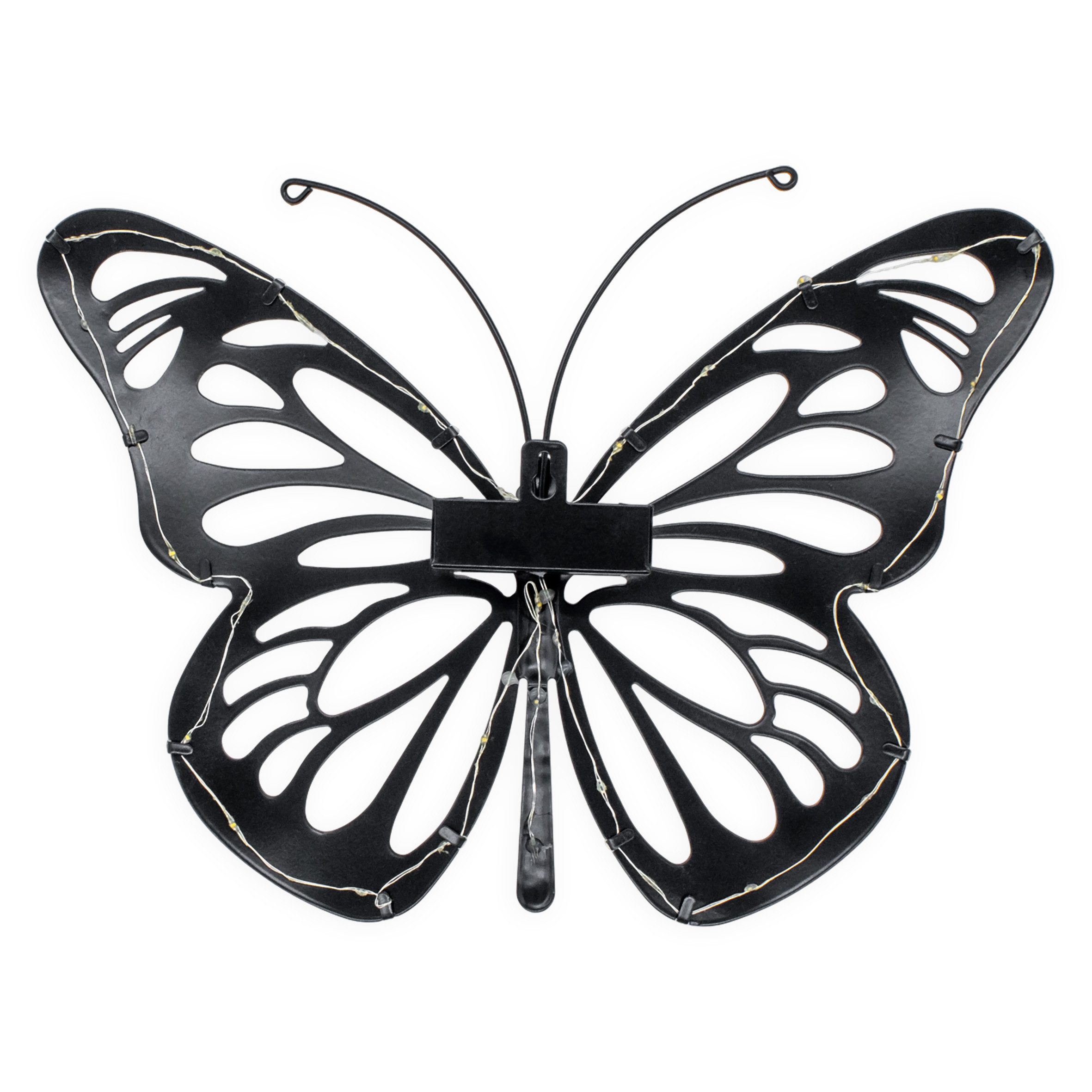 Spetebo LED Dekofigur Solar Wandbild Schmetterling schwarz mit 31 LED, Dämmerungssensor, LED fest integriert, warm weiß, solarbetrieben