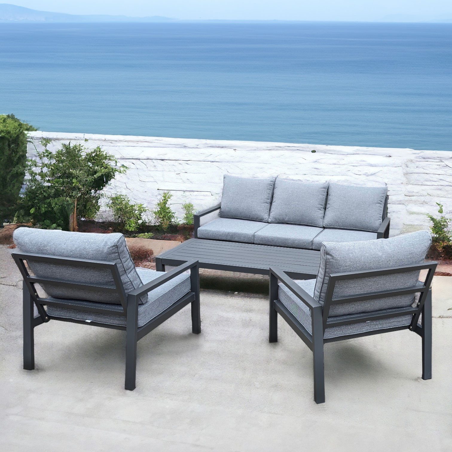 osoltus Garten-Essgruppe osoltus Alu Lounge Gartenmöbel Outdoor Set Haugesund 3er Grau