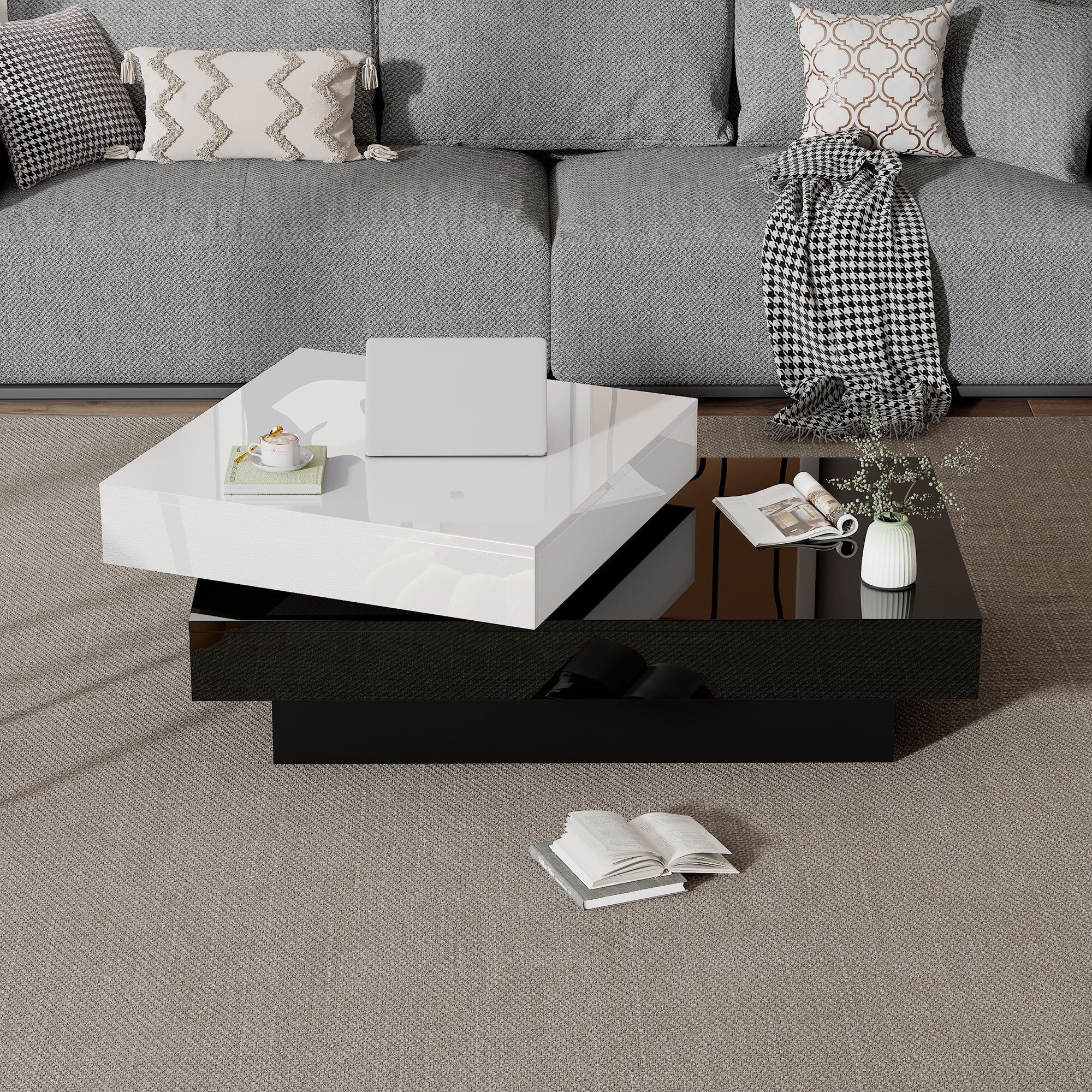 STILVORA Couchtisch Drehbarer Wohnzimmertisch mit Hochglanzoberfläche,Sofat günstig online kaufen