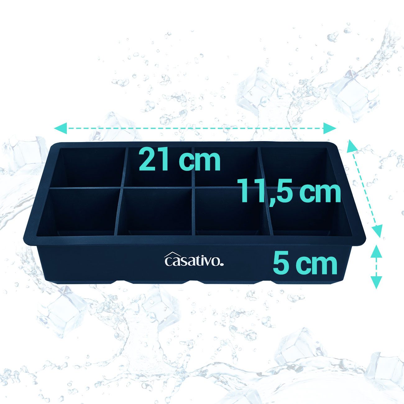 Casativo Eiswürfelform XXL Silikon Eiswürfelform - 8 große Fächer 5x5cm - BPA-frei, (2-tlg), XXL Silikon Eiswürfelform, 8 Eiswürfel, BPA-frei – Bild 4 von 5