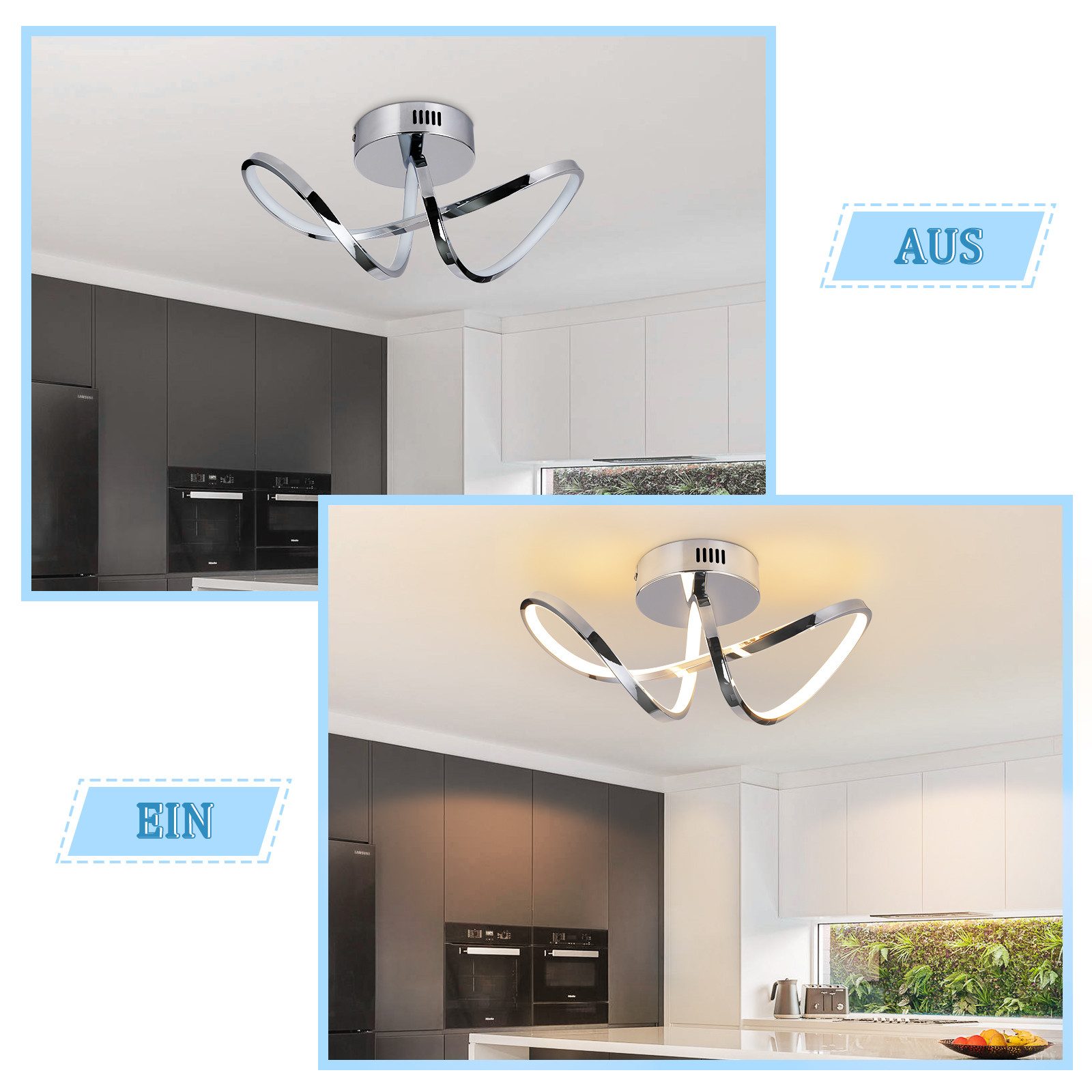 ZMH LED Deckenleuchte Wohnzimmer 3 Blatten verflochten 25/34/40CM Modern für Schlafzimmer, LED fest integriert, 12W, 1411lm, 3000K, warmweiß, 34×14,5×17cm, verf – Bild 3 von 5