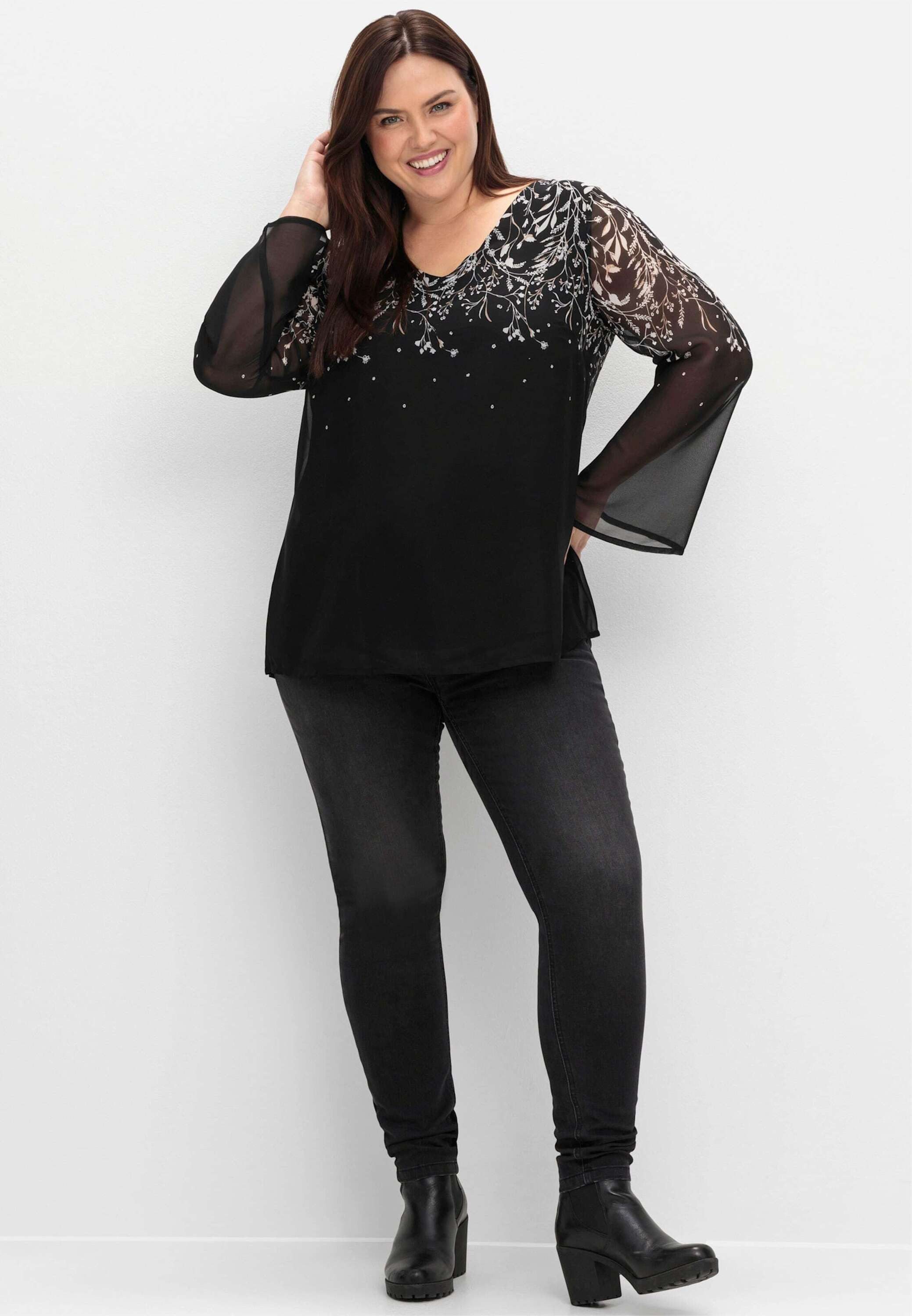 Sheego Klassische Bluse Tunika Langarm