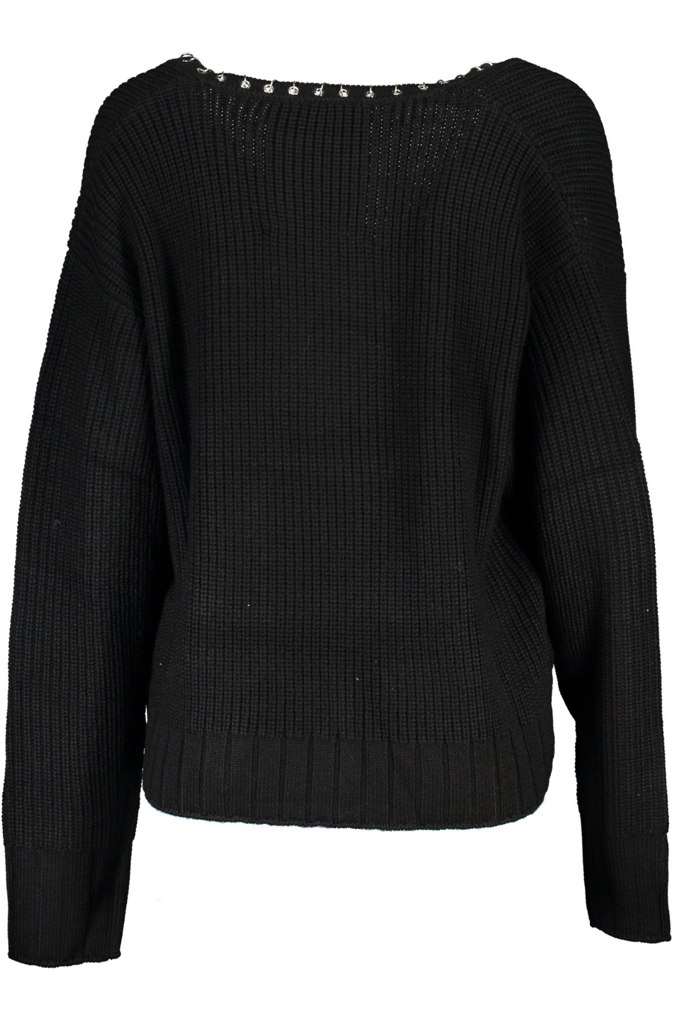 Patrizia Pepe Strickpullover Eleganter Damenpullover in Schwarz mit V-Ausschnitt & Kontrastdetails