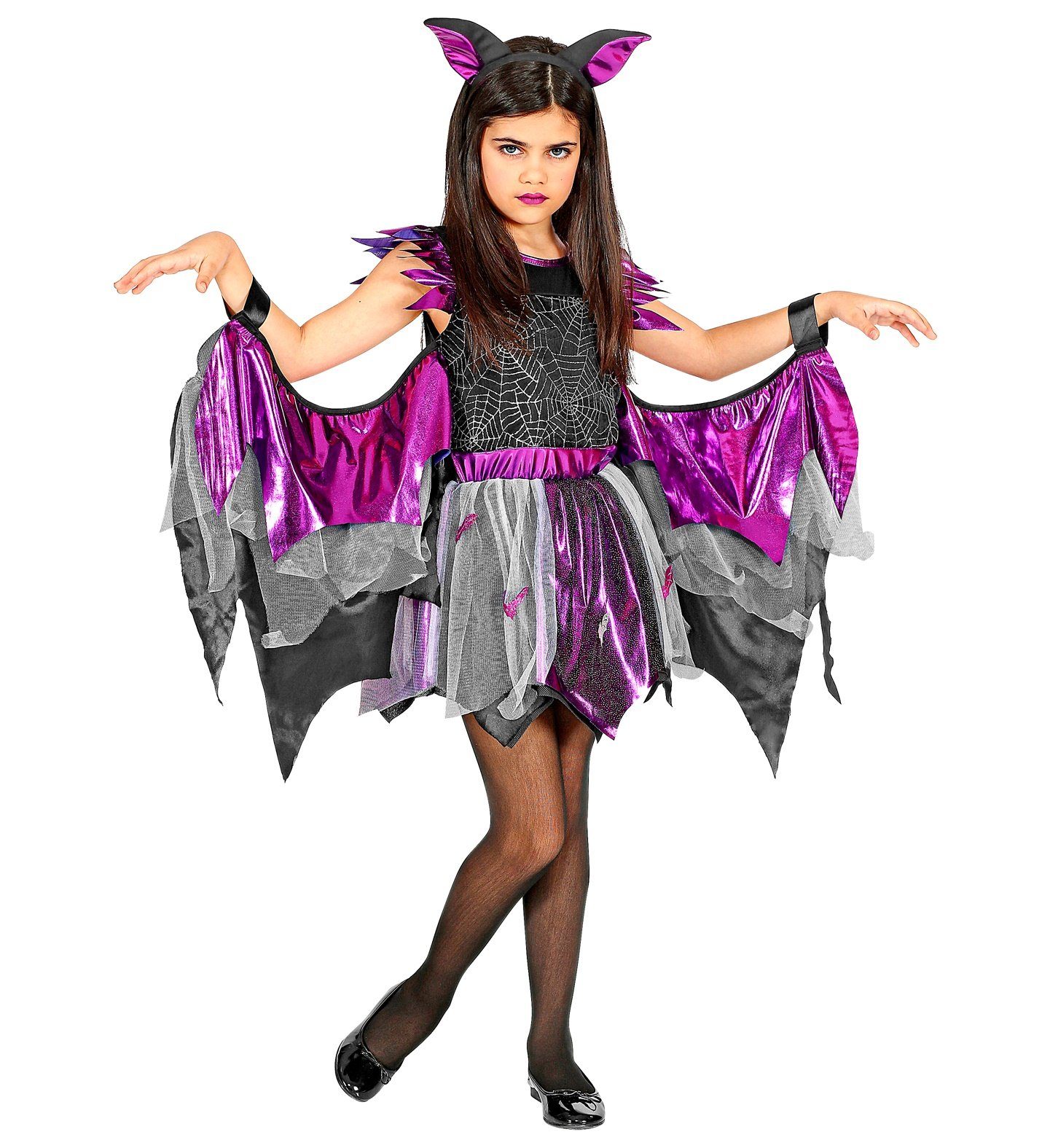 Widmann S.r.l. Hexen-Kostüm Glitzer Fledermaus Kinderkostüm - Kleid mit Flügel