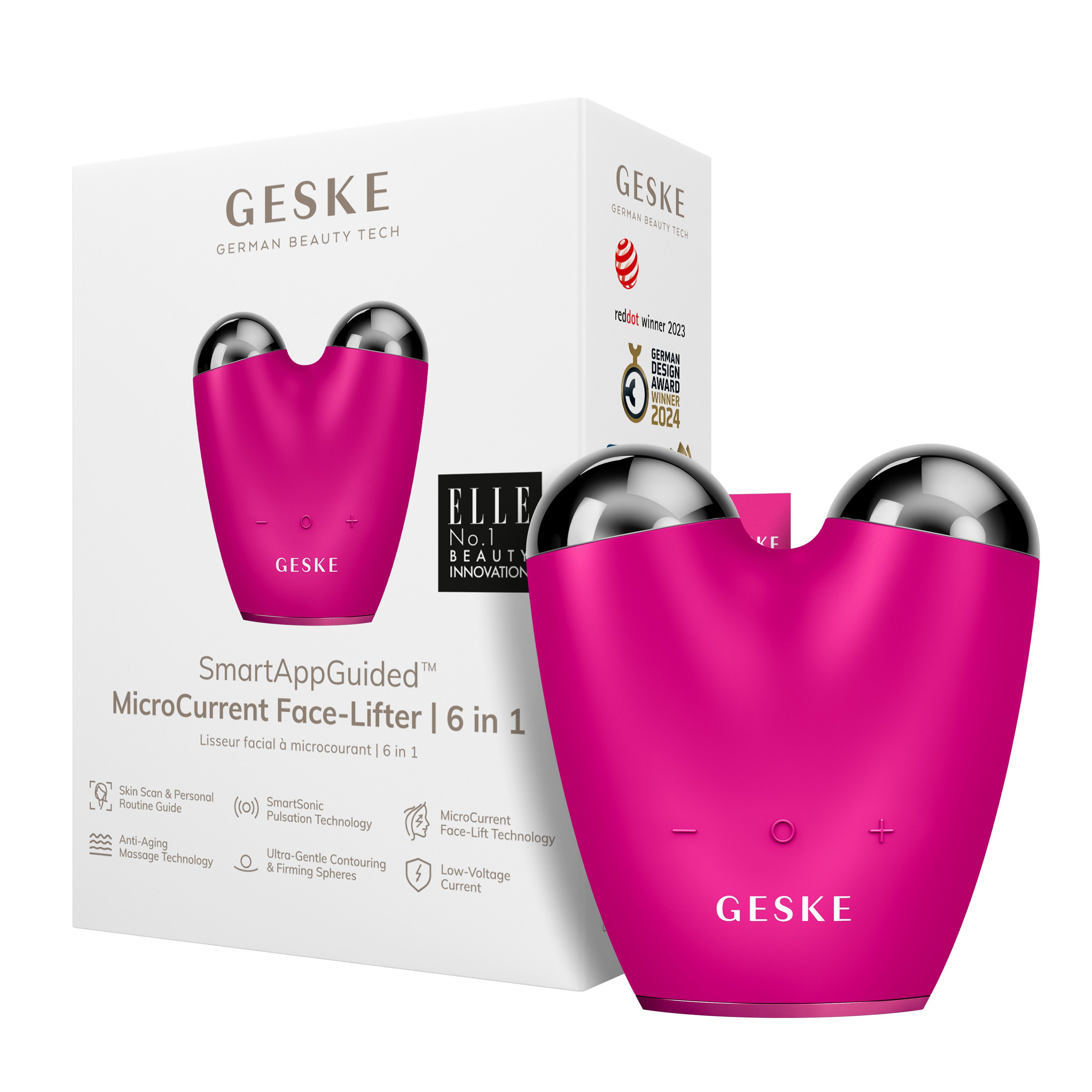 GESKE German Beauty Tech Enhancer SmartAppGuided™ MicroCurrent Face-Lifter 6 in 1, Packung (Gerät & USB-Ladekabel), 2-tlg., Gerät inkl. kostenloser APP (SmartAppGuided Device), Mit der GESKE App erhältst Du deine personalisierte Уход за кожейroutine.