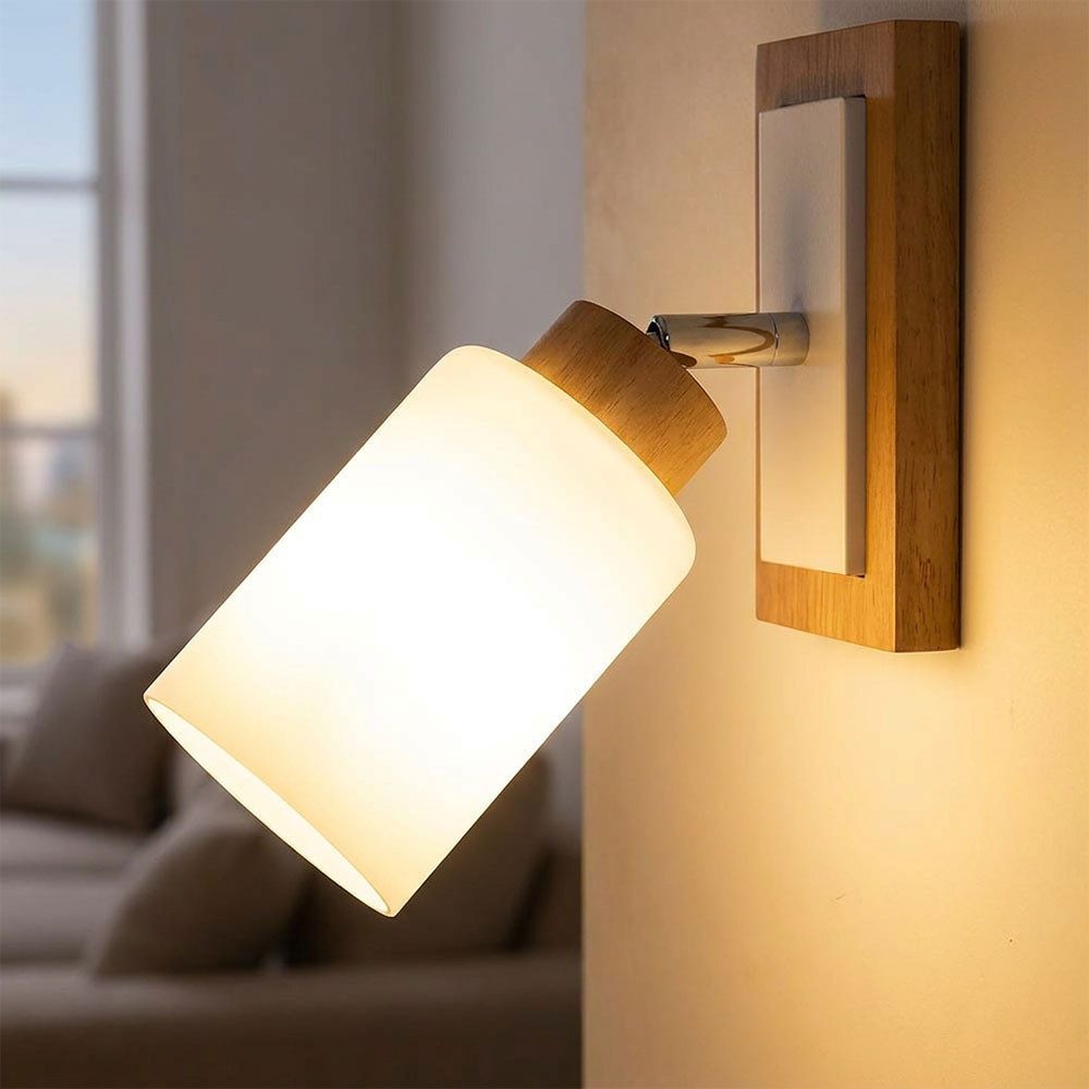 GLOBO LIGHTING Wandleuchte, Leuchtmittel nicht inklusive, Wandleuchte, Holz, Metall, braun, weiß, schwenkbar, H 25 cm