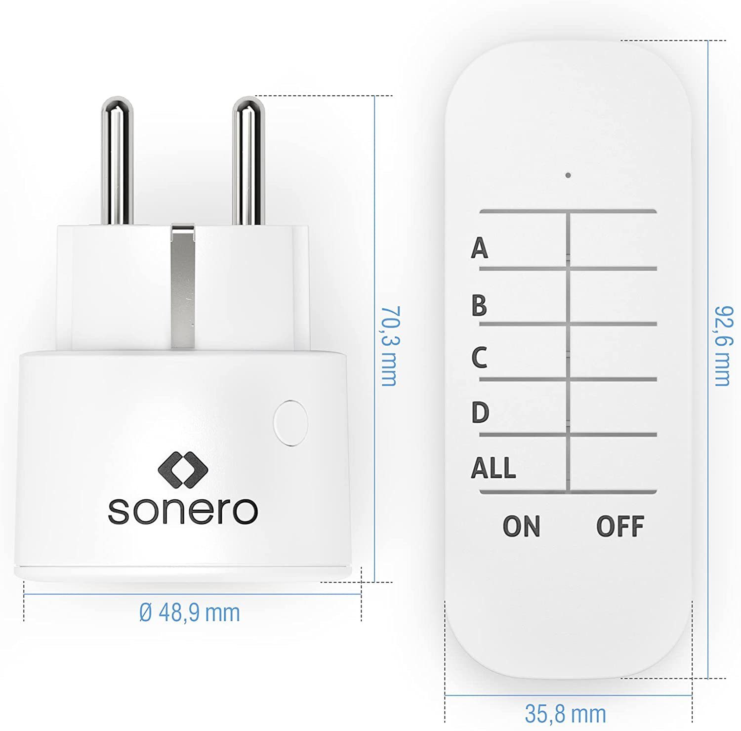 sonero Funksteckdose Sonero S-RCS101 Funk-Steckdosen Set 1er Weiß, Watt 2300 Funksteckdose