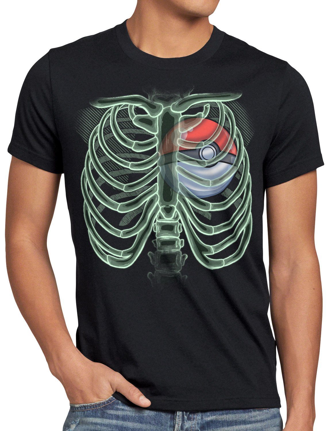T-Shirt röntgen X-Ray Blaupause Herren style3 Print-Shirt monster Pokéball