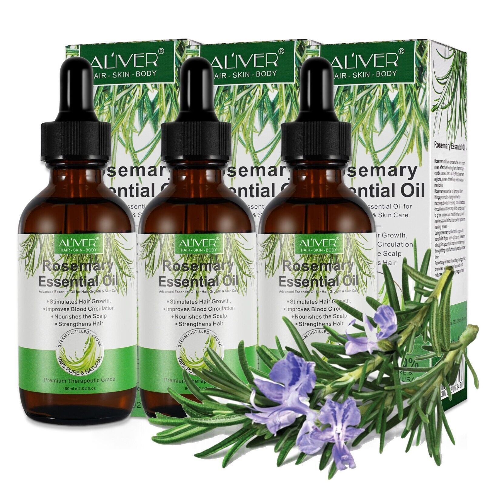 ALIVER Haaröl Rosmarinöl Ätherisches Haaröl Haarwachstum 60xML Bio Vegan Aliver, 3-tlg., Vegan