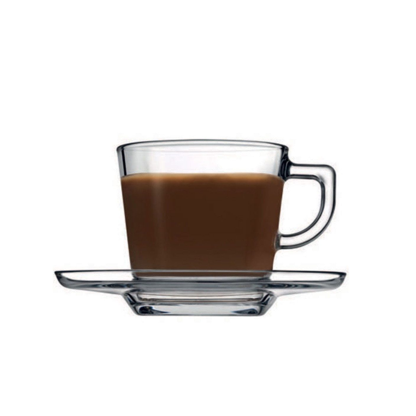 Pasabahce Kaffeeservice Carre Kaffeset mit Unterteller 215 ml aus Glas - 12-teilig (12-tlg), 6 Personen, Glas, 12-teilig, für 6 Personen