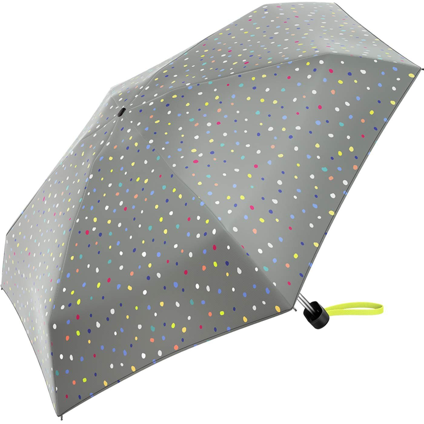 Dots - Benetton Ultra Flat United Mini Colors of grey, bunter Taschenregenschirm ein Konfettiregen