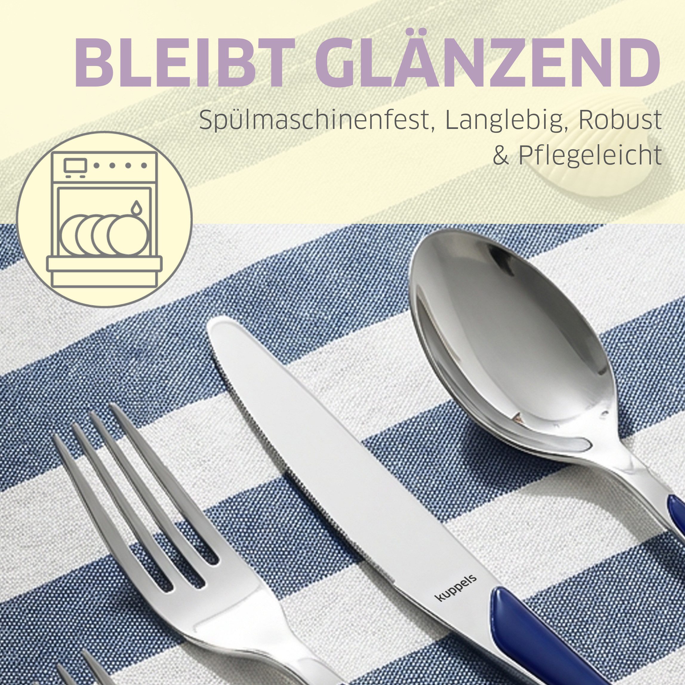Kuppels Besteck-Set PRISMA (44-tlg), 6 Personen, Edelstahl Rostfrei 18/0, spülmaschinenfest, in indigoblau, mattiert