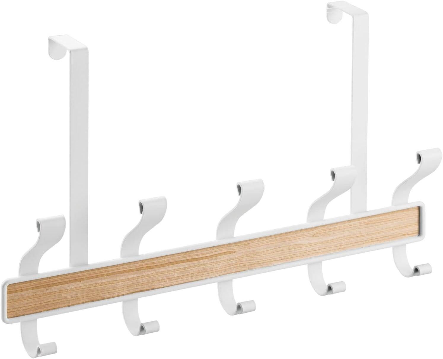mDesign Aufbewahrungssystem mDesign Hakenleiste Türgarderobe Garderobenhaken Metall Weiß Holzdek