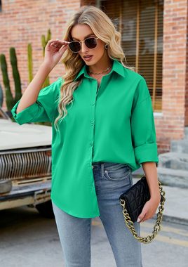 B.X Shirttop Elegante Damen-Hemden mit Knopfleiste, langärmelig, V-Ausschnitt Bluse Lässige, lockere für die Arbeit und das Büro Blusen-Oberteile