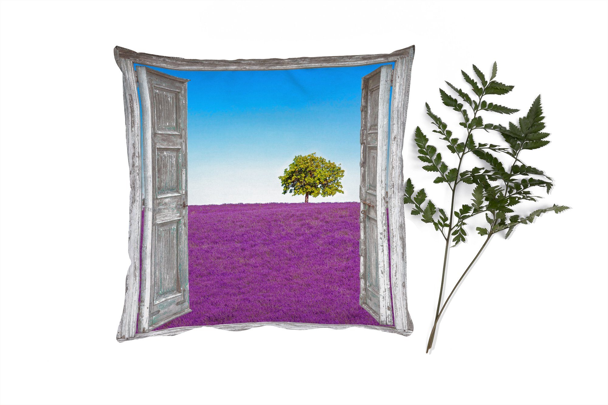 MuchoWow Dekokissen Blumen - Lavendel - Ansicht, Zierkissen mit Füllung für Wohzimmer, Schlafzimmer, Deko, Sofakissen