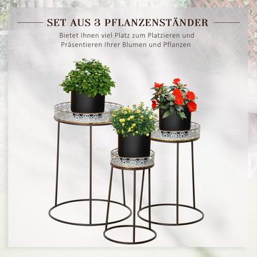 Outsunny Blumenständer Pflanzenregal (Set, 3 St), Rillenoptik, rund