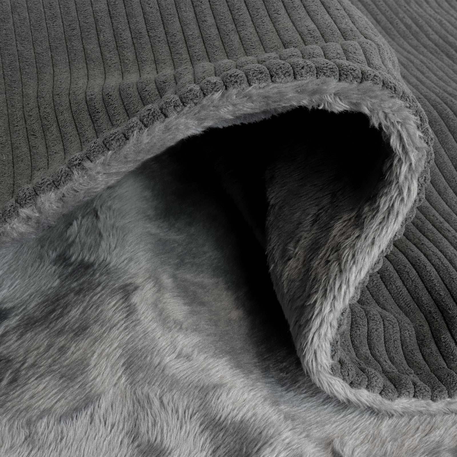Wohndecke Ella, Herlag, Kord-Fleece-Kombination, Waschbar, ca. 150x130cm, Anthrazit