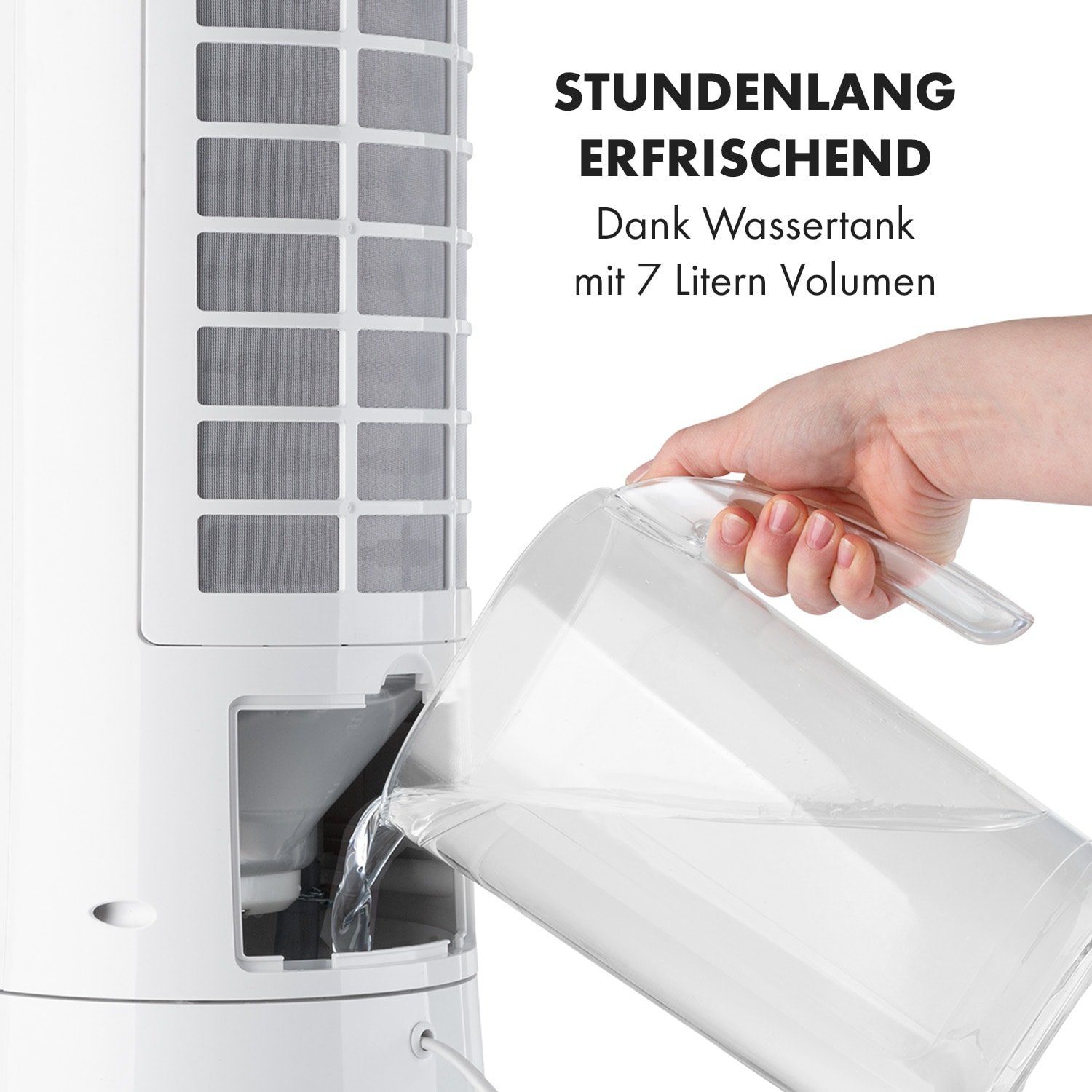 Klarstein Ventilatorkombigerät Skyscraper Frost mit Luftkühler, Eis mobil & Wasserkühlung Abluftschlauch ohne Klimagerät