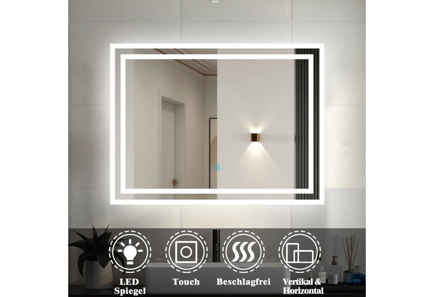 Thumbnail - duschspa Badspiegel Wandspiegel mit LED Beleuchtung Kaltweiß Warmweiß wählbar, 50-160 cm breit