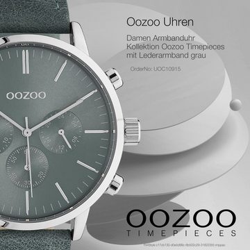 OOZOO Quarzuhr Oozoo Unisex Armbanduhr grau Analog, Damen, Herrenuhr rund, groß (ca. 45mm) Lederarmband, Fashion-Style