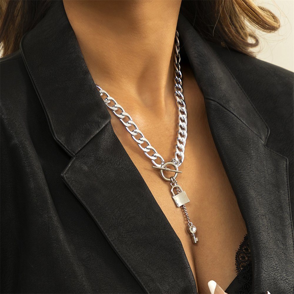 Rouemi Choker Damen-Halskette, modisches Temperament mit Anhänger-Halskette Silberfarben